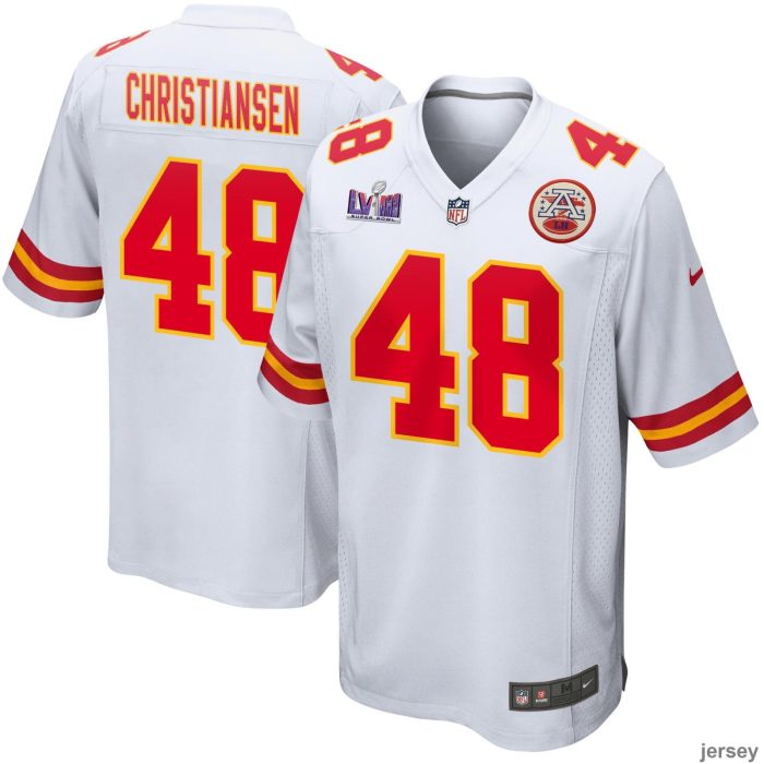 Cole Christiansen 48 Kansas City Chiefs Super Bowl LVIII Patch Game Men Jersey - White