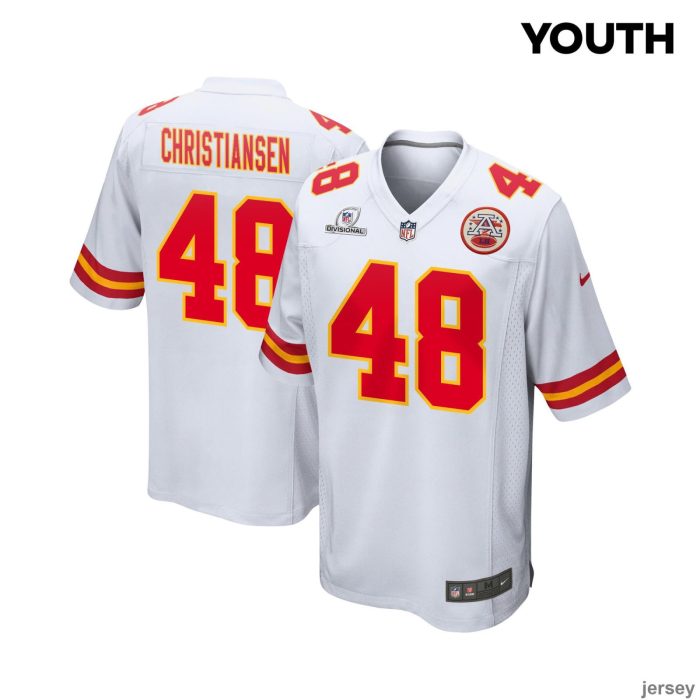 Cole Christiansen 48 Kansas City Chiefs Super Bowl LVIII Patch Game YOUTH Jersey - White