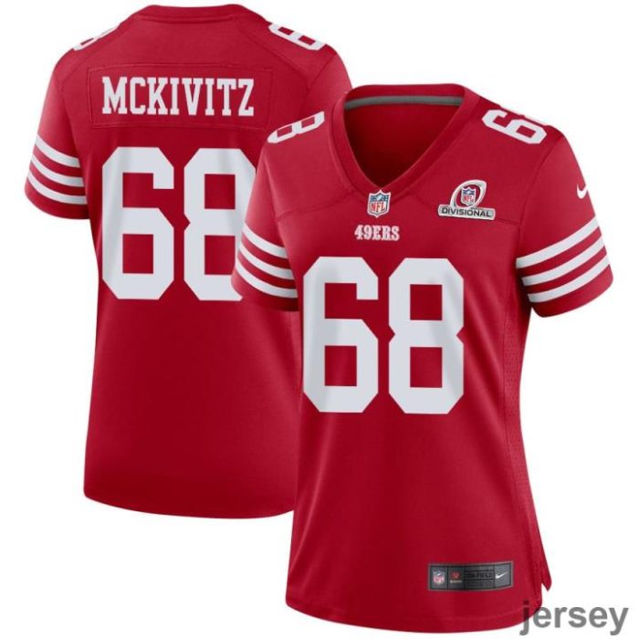 Colton McKivitz 68 San Francisco 49ers 2024 Divisional Patch Game Women Jersey - Scarlet