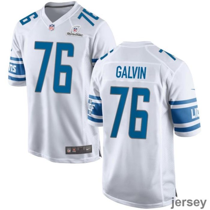 Connor Galvin 76 Detroit Lions 2024 Divisional Patch Game Men Jersey - White