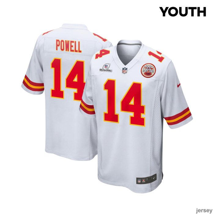 Cornell Powell 14 Kansas City Chiefs 2024 Divisional Patch Game YOUTH Jersey - White