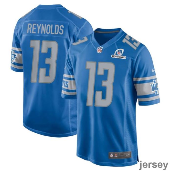 Craig Reynolds 13 Detroit Lions 2024 Divisional Patch Game Men Jersey - Blue