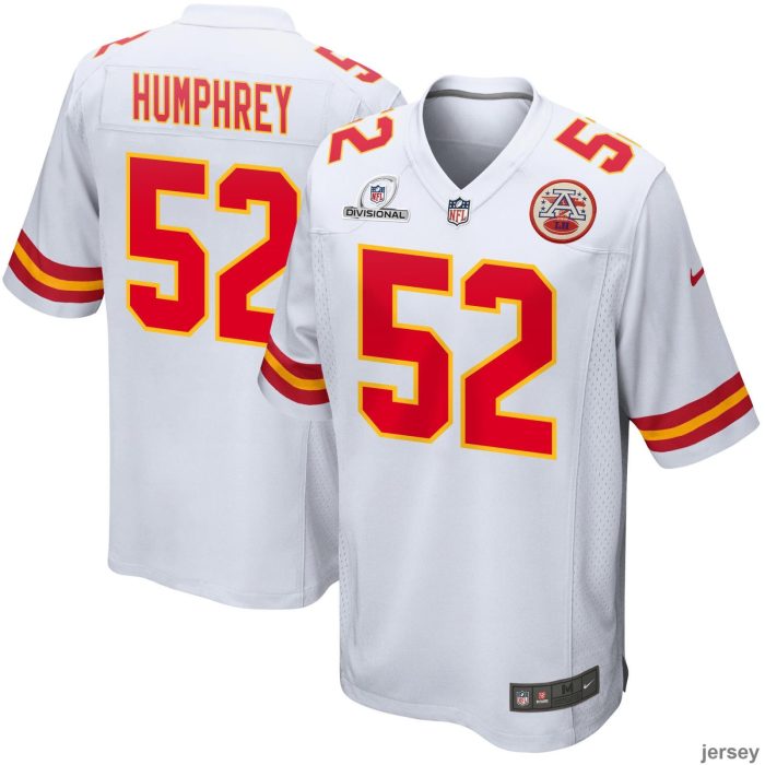 Creed Humphrey 52 Kansas City Chiefs 2024 Divisional Patch Game Men Jersey - White