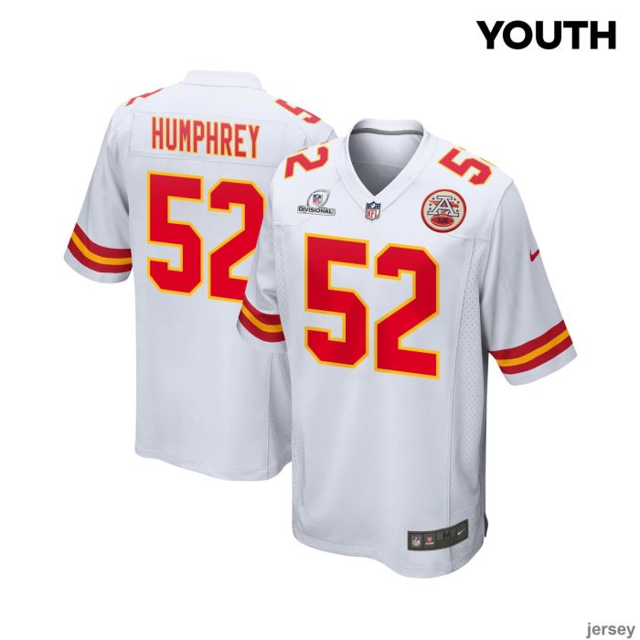 Creed Humphrey 52 Kansas City Chiefs 2024 Divisional Patch Game YOUTH Jersey - White