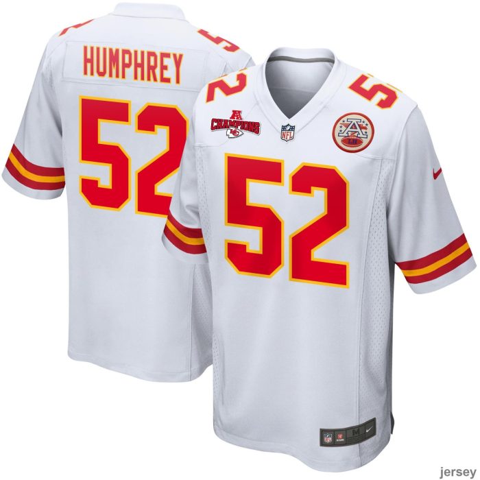 Creed Humphrey 52 Kansas City Chiefs AFC Champions Patch Game Men Jersey - White