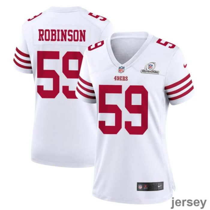 Curtis Robinson 59 San Francisco 49ers 2024 Divisional Patch Game Women Jersey - White