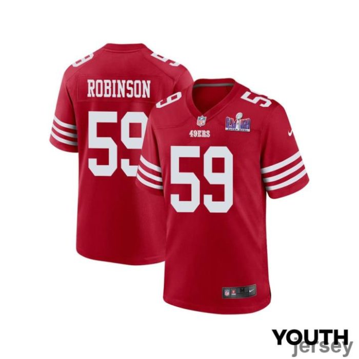 Curtis Robinson 59 San Francisco 49ers Super Bowl LVIII Patch Game YOUTH Jersey - Scarlet