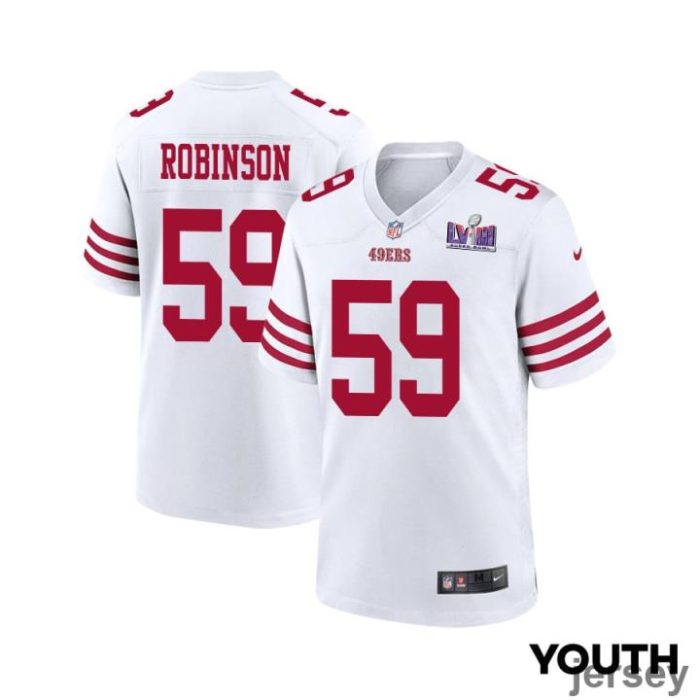 Curtis Robinson 59 San Francisco 49ers Super Bowl LVIII Patch Game YOUTH Jersey - White