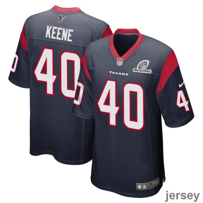 Dalton Keene 40 Houston Texans 2024 Divisional Patch Game Men Jersey - Navy