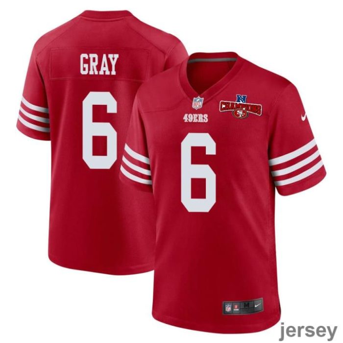 Danny Gray 6 San Francisco 49ers NFC Champions Patch Game Men Jersey - Scarlet