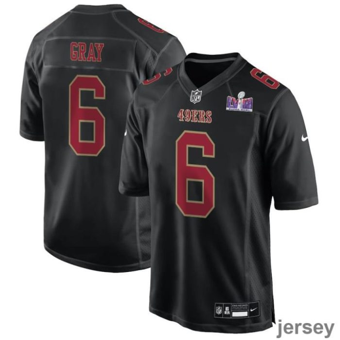 Danny Gray 6 San Francisco 49ers Super Bowl LVIII Patch Fashion Game Men Jersey - Carbon Black