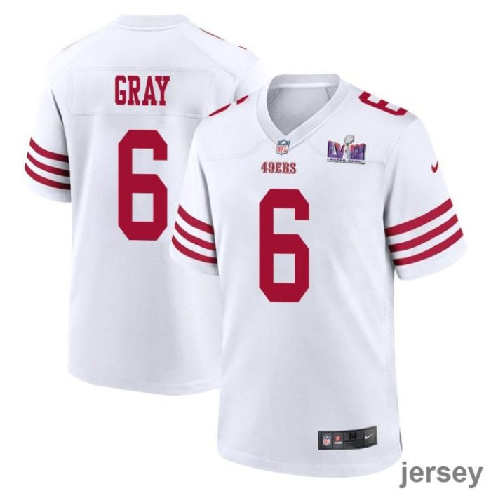 Danny Gray 6 San Francisco 49ers Super Bowl LVIII Patch Game Men Jersey - White