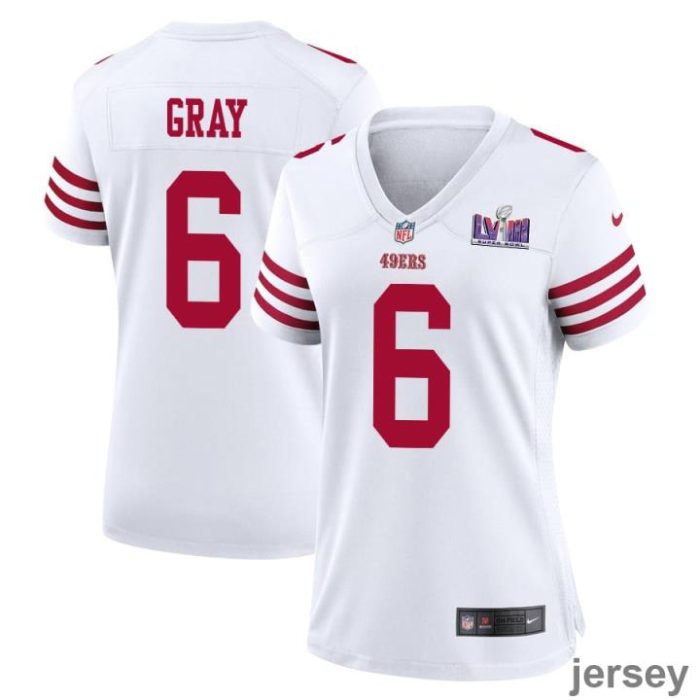 Danny Gray 6 San Francisco 49ers Super Bowl LVIII Patch Game Women Jersey - White