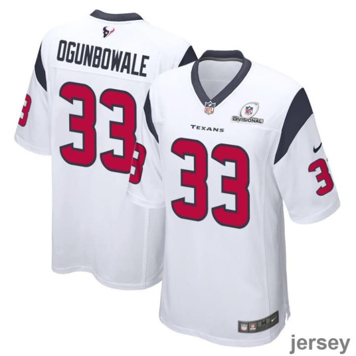 Dare Ogunbowale 33 Houston Texans 2024 Divisional Patch Game Men Jersey - White