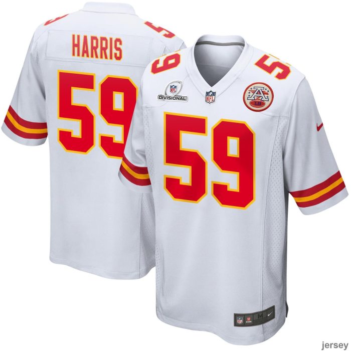 Darius Harris 59 Kansas City Chiefs 2024 Divisional Patch Game Men Jersey - White