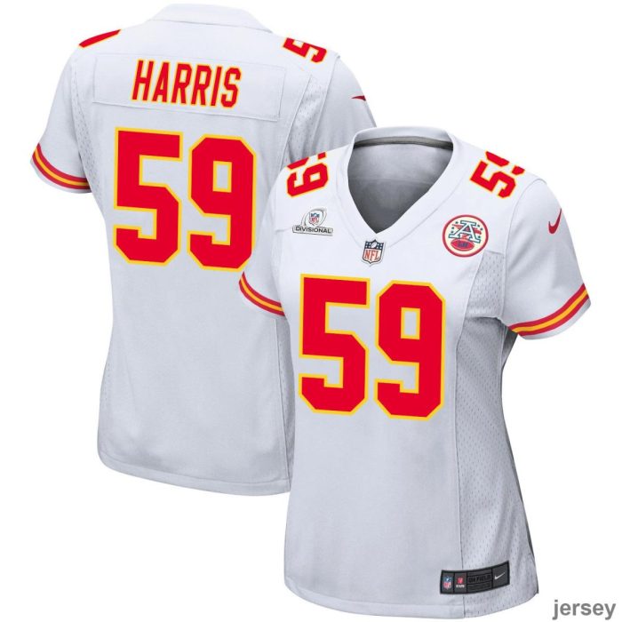 Darius Harris 59 Kansas City Chiefs 2024 Divisional Patch Game Women Jersey - White