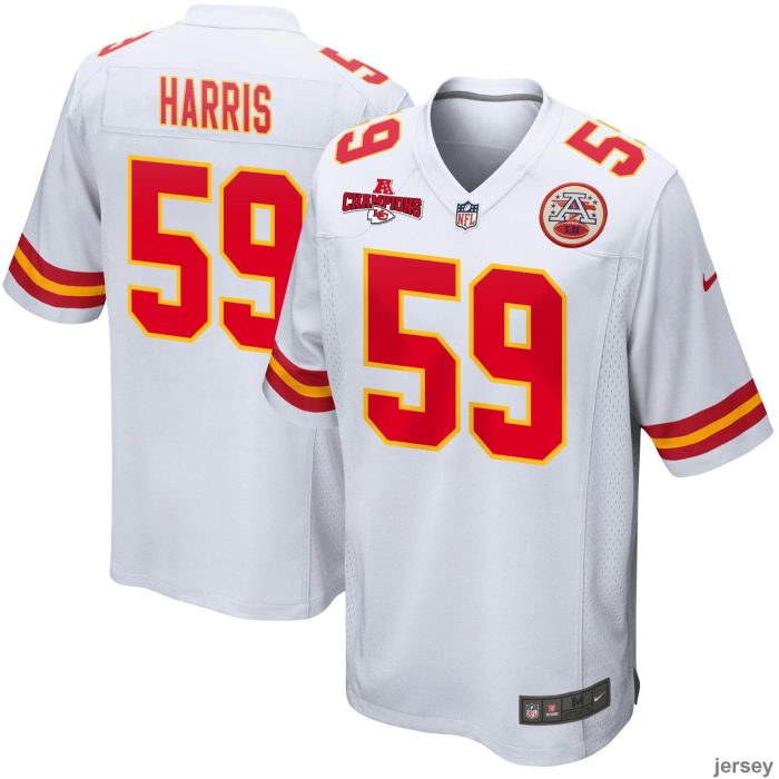 Darius Harris 59 Kansas City Chiefs AFC Champions Patch Game Men Jersey - White