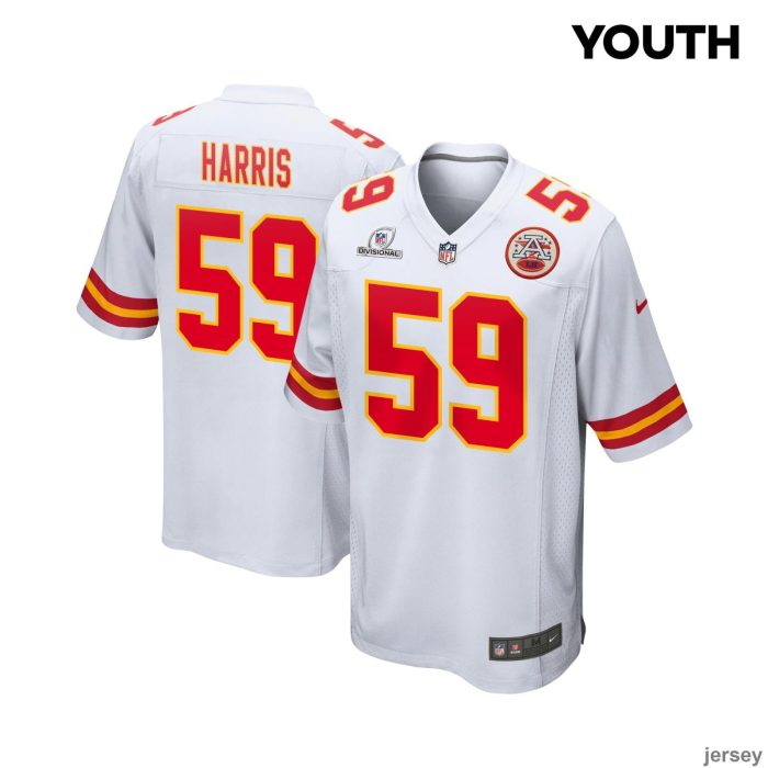 Darius Harris 59 Kansas City Chiefs Super Bowl LVIII Patch Game YOUTH Jersey - White