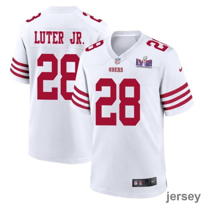 Darrell Luter Jr. 28 San Francisco 49ers Super Bowl LVIII Patch Game Men Jersey - White