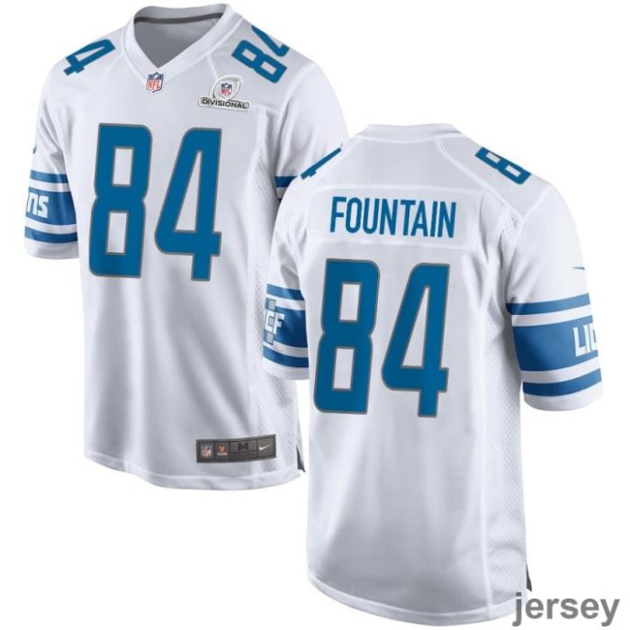 Daurice Fountain 84 Detroit Lions 2024 Divisional Patch Game Men Jersey - White