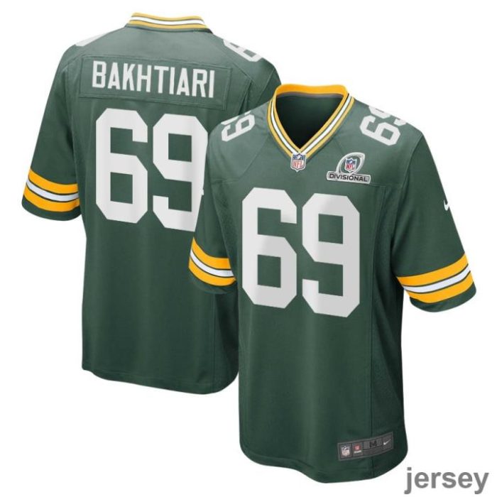 David Bakhtiari 69 Green Bay Packers 2024 Divisional Patch Game Men Jersey - Green