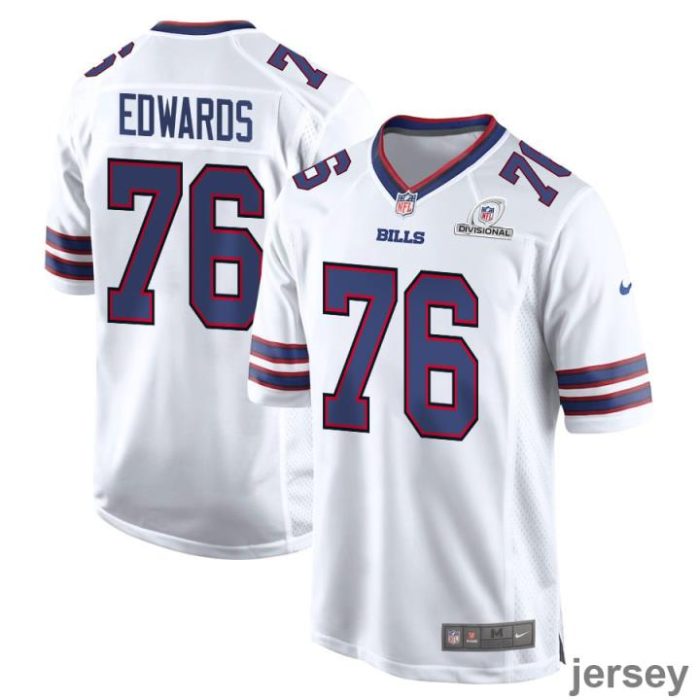 David Edwards 76 Buffalo Bills 2024 Divisional Patch Game Men Jersey - White