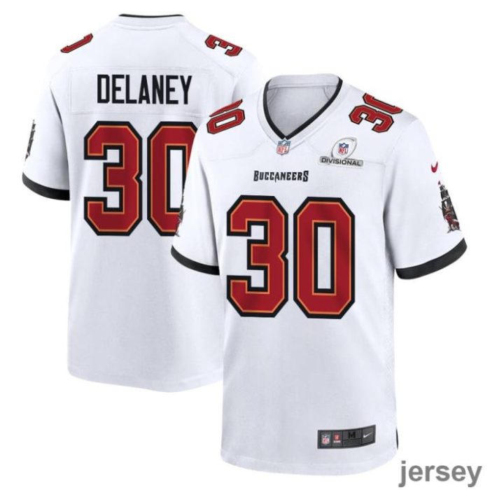 Dee Delaney 30 Tampa Bay Buccaneers 2024 Divisional Patch Game Men Jersey - White