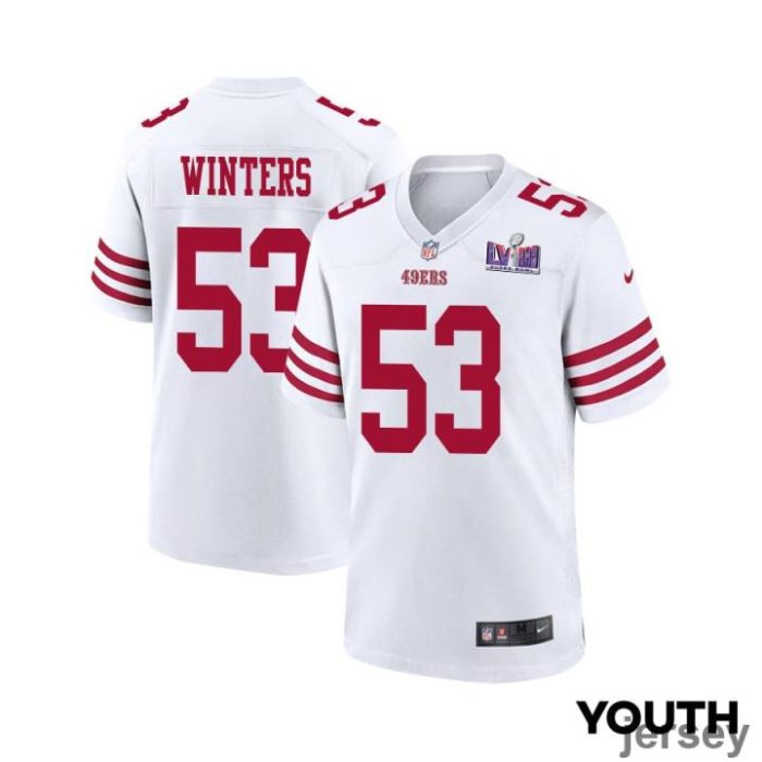 Dee Winters 53 San Francisco 49ers Super Bowl LVIII Patch Game YOUTH Jersey - White