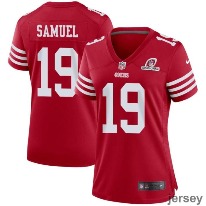 Deebo Samuel 19 San Francisco 49ers 2024 Divisional Patch Game Women Jersey - Scarlet