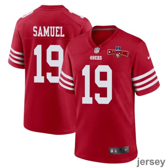 Deebo Samuel 19 San Francisco 49ers NFC Champions Patch Game Men Jersey - Scarlet