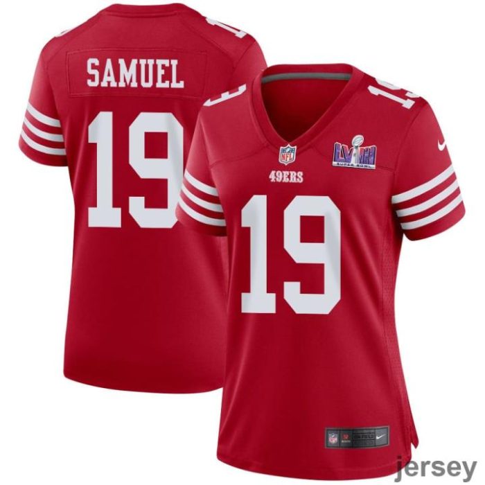 Deebo Samuel 19 San Francisco 49ers Super Bowl LVIII Patch Game Women Jersey - Scarlet