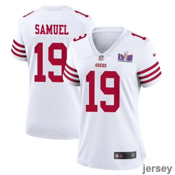 Deebo Samuel 19 San Francisco 49ers Super Bowl LVIII Patch Game Women Jersey - White