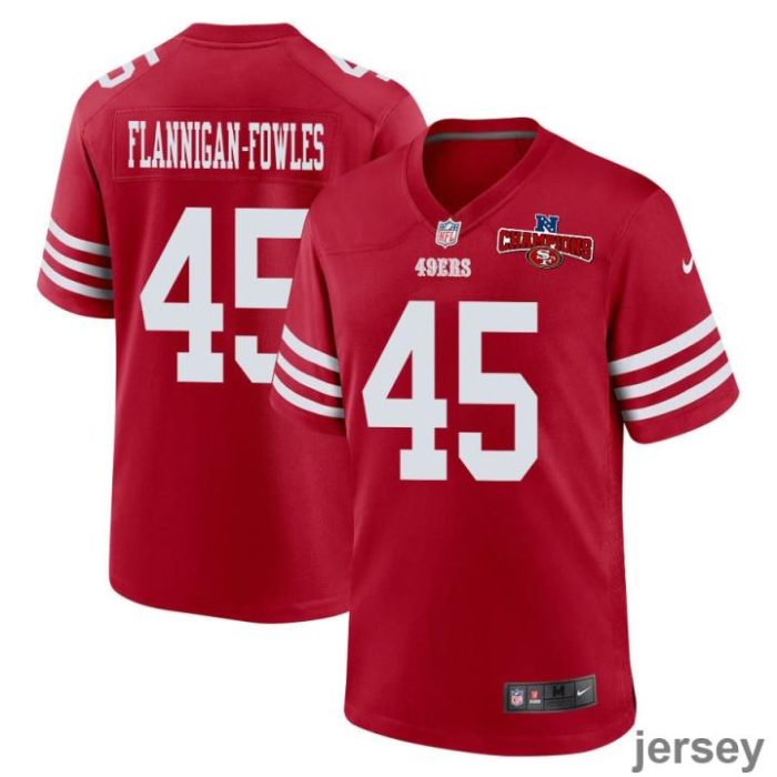 Demetrius Flannigan-Fowles 45 San Francisco 49ers NFC Champions Patch Game Men Jersey - Scarlet