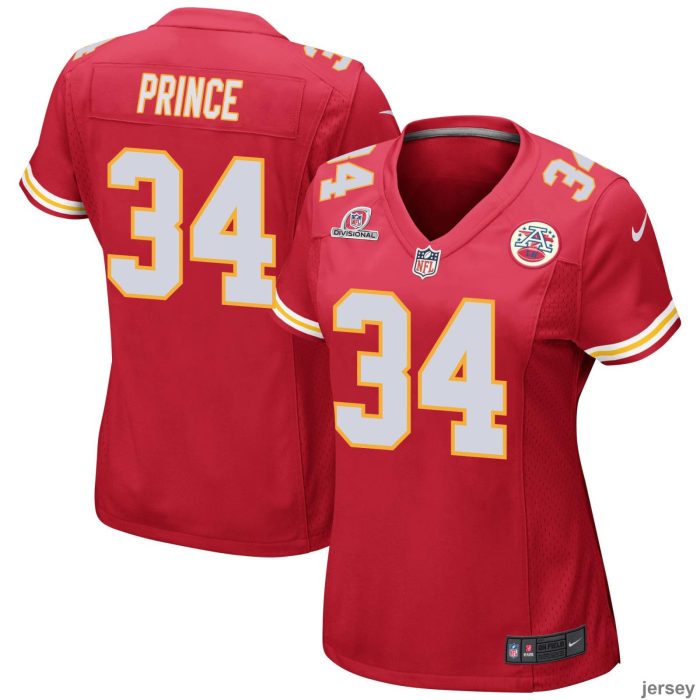 Deneric Prince 34 Kansas City Chiefs 2024 Divisional Patch Game Women Jersey - Red