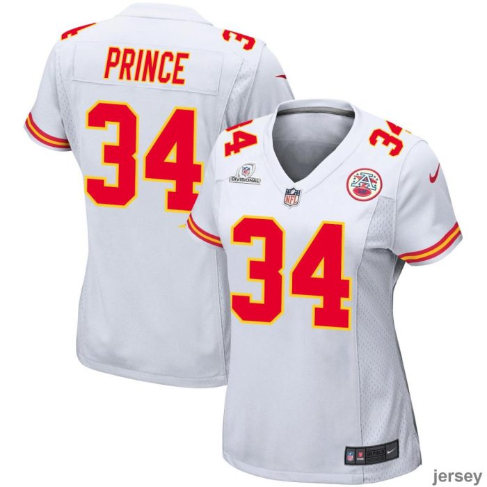 Deneric Prince 34 Kansas City Chiefs 2024 Divisional Patch Game Women Jersey - White