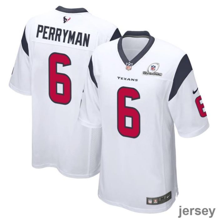 Denzel Perryman 6 Houston Texans 2024 Divisional Patch Game Men Jersey - White