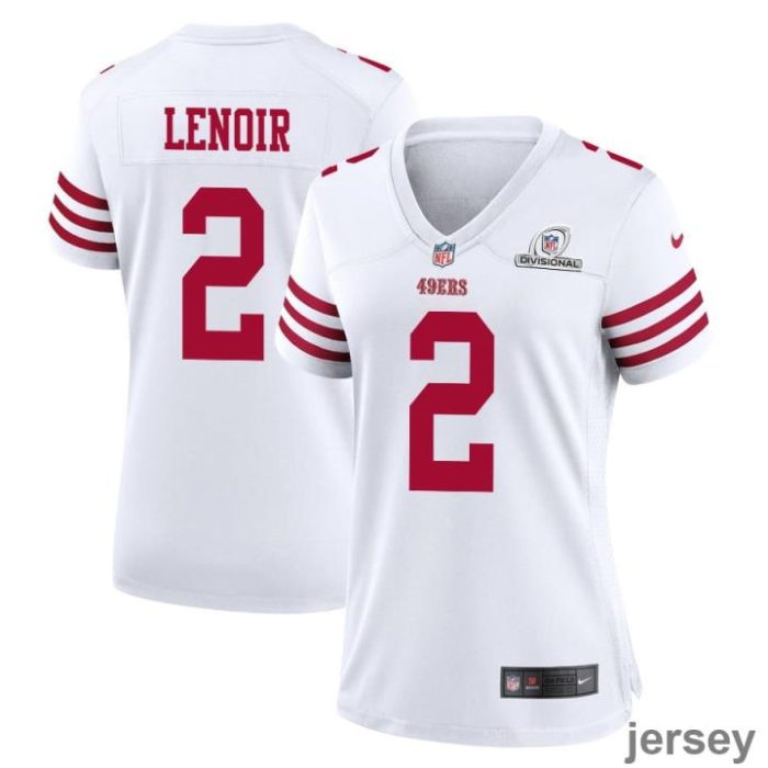 Deommodore Lenoir 2 San Francisco 49ers 2024 Divisional Patch Game Women Jersey - White