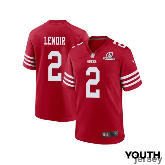 Deommodore Lenoir 2 San Francisco 49ers 2024 Divisional Patch Game YOUTH Jersey - Scarlet