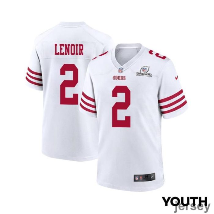 Deommodore Lenoir 2 San Francisco 49ers 2024 Divisional Patch Game YOUTH Jersey - White