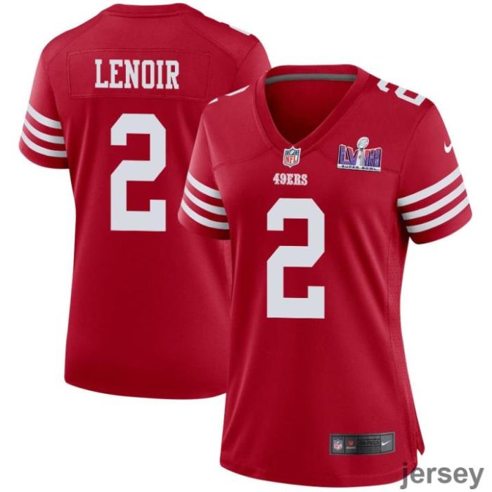 Deommodore Lenoir 2 San Francisco 49ers Super Bowl LVIII Patch Game Women Jersey - Scarlet