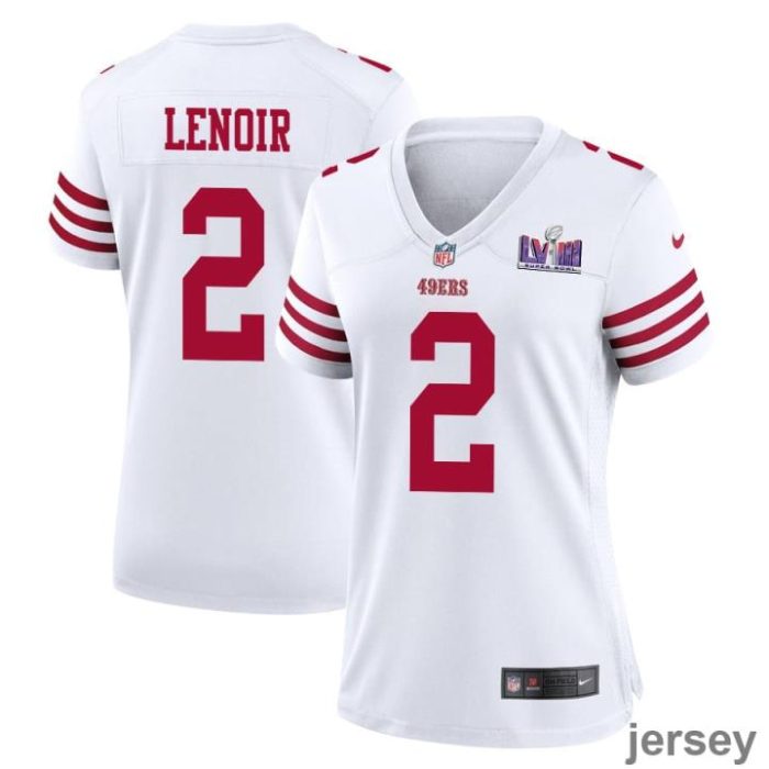 Deommodore Lenoir 2 San Francisco 49ers Super Bowl LVIII Patch Game Women Jersey - White