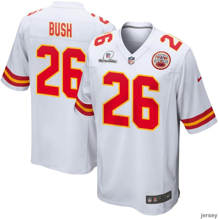 Deon Bush 26 Kansas City Chiefs 2024 Divisional Patch Game Men Jersey - White