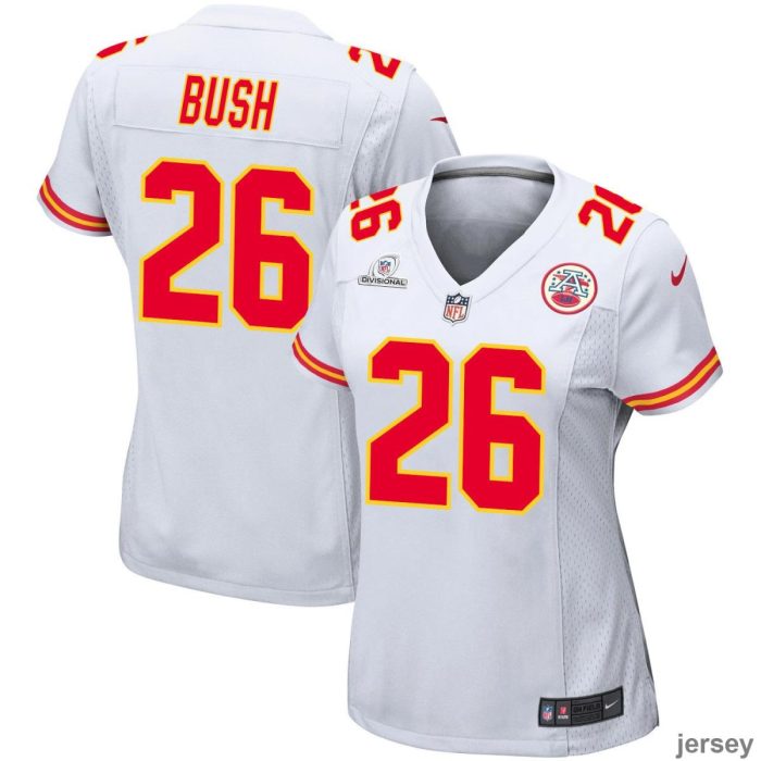 Deon Bush 26 Kansas City Chiefs 2024 Divisional Patch Game Women Jersey - White