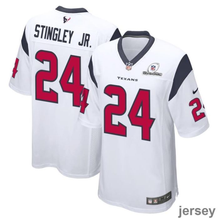 Derek Stingley Jr. 24 Houston Texans 2024 Divisional Patch Game Men Jersey - White