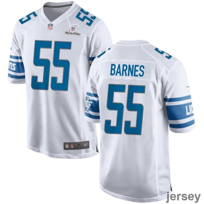 Derrick Barnes 55 Detroit Lions 2024 Divisional Patch Game Men Jersey - White