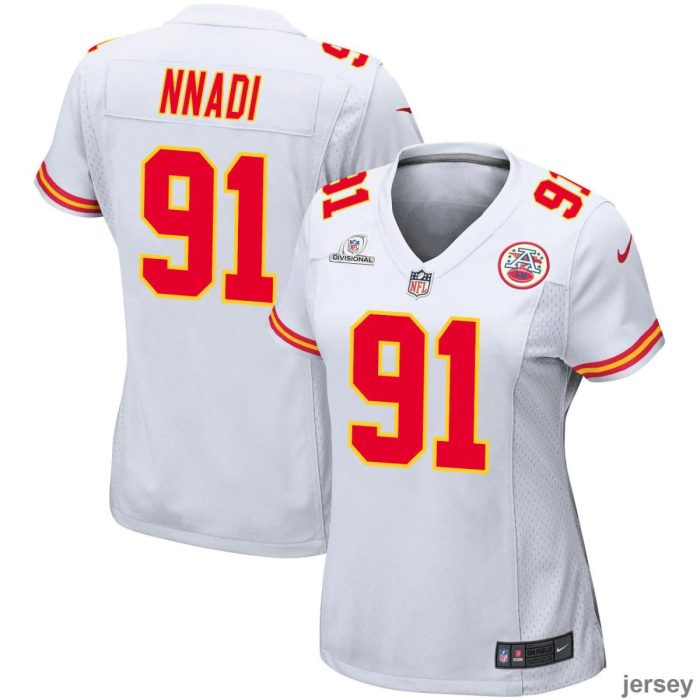 Derrick Nnadi 91 Kansas City Chiefs 2024 Divisional Patch Game Women Jersey - White