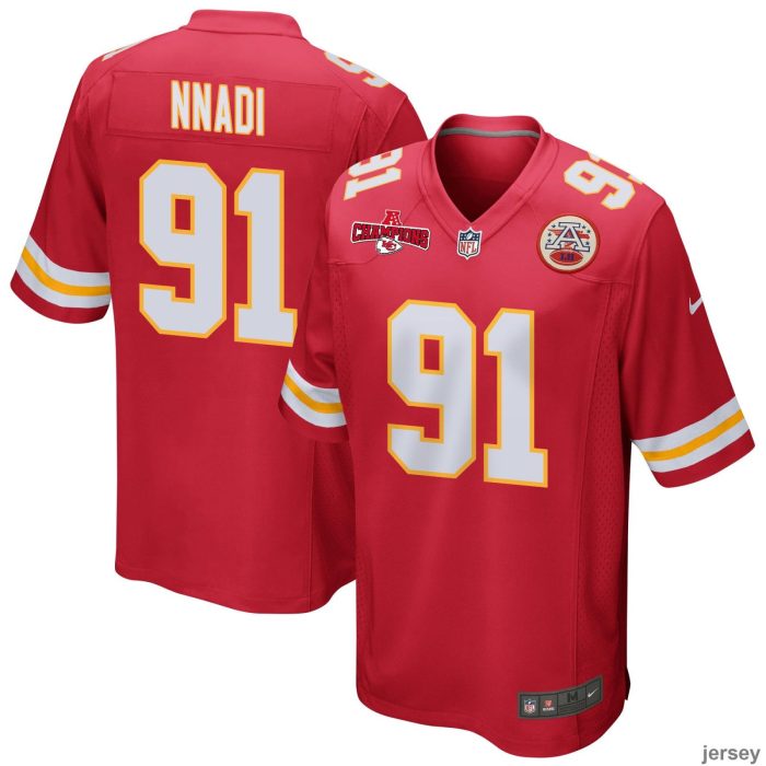 Derrick Nnadi 91 Kansas City Chiefs AFC Champions Patch Game Men Jersey - Red