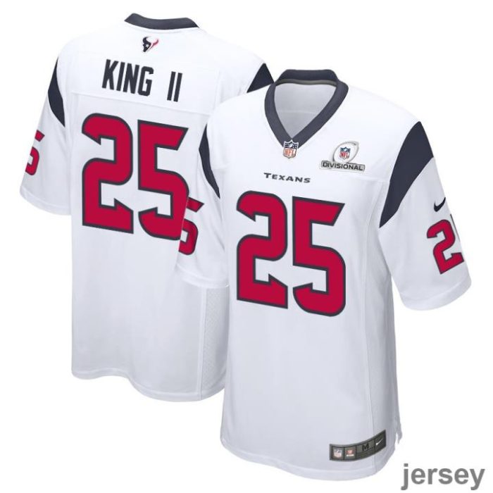 Desmond King II 25 Houston Texans 2024 Divisional Patch Game Men Jersey - White