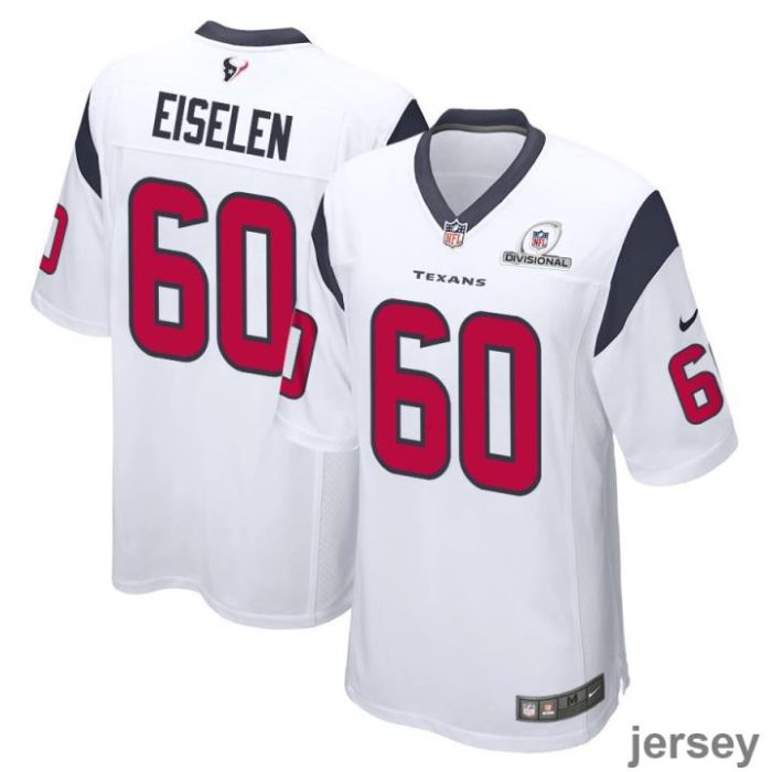 Dieter Eiselen 60 Houston Texans 2024 Divisional Patch Game Men Jersey - White