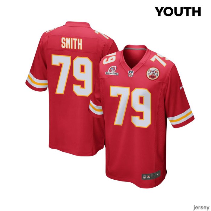 Donovan Smith 79 Kansas City Chiefs 2024 Divisional Patch Game YOUTH Jersey - Red